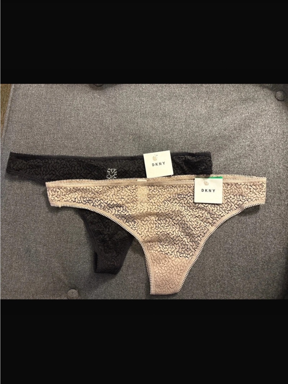 NWT DKNY Lace Thong Panty Set - Black & Nude Size Large